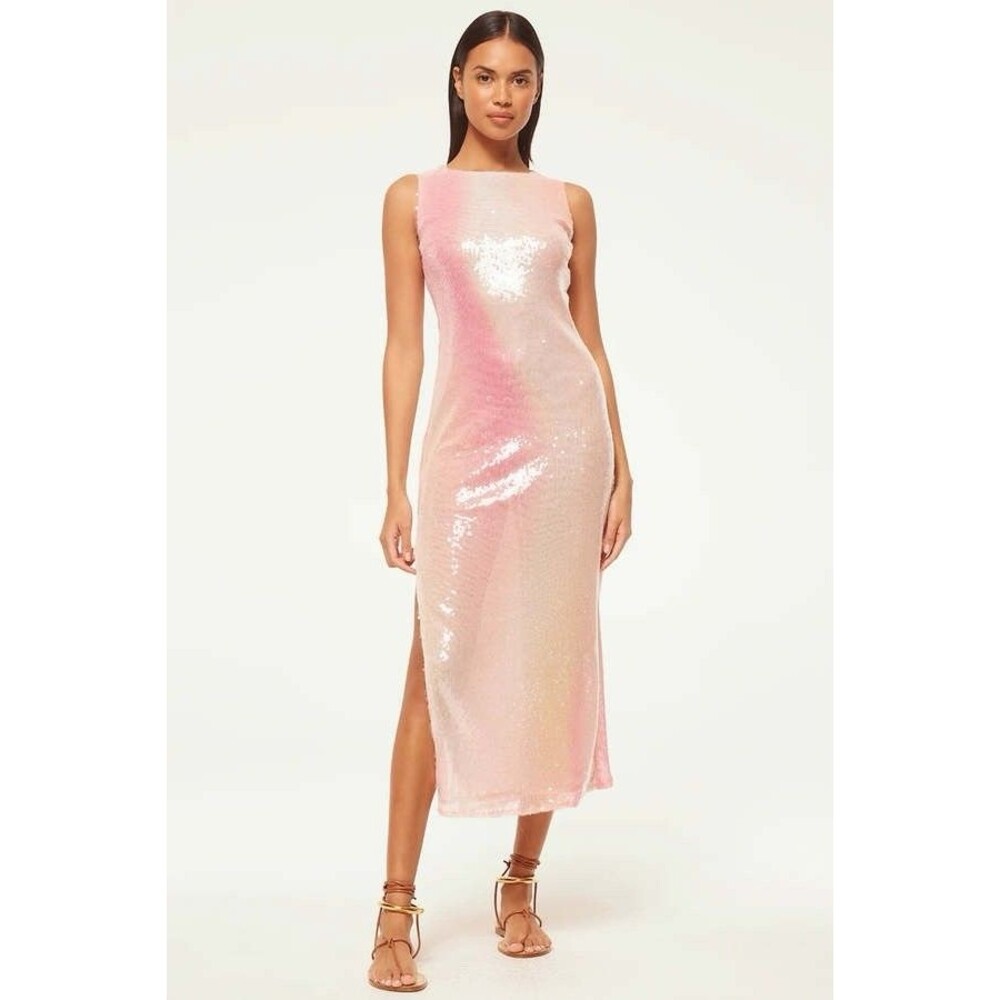 MISA LOS ANGELES NAKIA DRESS - SEQUIN OMBRE Pink Midi Size S NWT